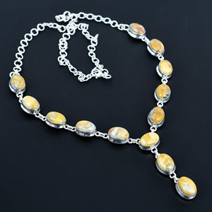 Calidad superior auténtica Plata de Ley 925 Natural Maligano Jasper cabujón bisel ajuste cadena collar mujeres joyería pesada - Product Image 1