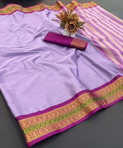 ส่าหรีคอตตอนพิมพ์ลายออร่าทันสมัยเสื้อผ้าพื้นเมืองจากนักออกแบบ - Product Image 1