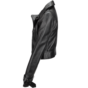 Femmes haut tendance personnalisé automne hiver vestes en cuir solide col tournant conception manches longues respirant doublure en Satin - Product Image 5