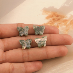 Suministros de joyería personalizados con forma de mariposa, ágata de musgo Natural tallada a mano, piedras preciosas sueltas, Diy fabricación artesanal, joyería al por mayor - Product Image 3