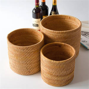 Ensemble fait à la main de 3 paniers de rangement tissés en rotin rond boîtes d'organisation durables avec décor à la maison Style Super vente du Vietnam - Product Image 1