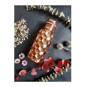 Traditional pure <b>copper</b> <b>bottle</b> with premium handcrafted look for home office yoga gym and outdoor hydration - Product Image 1