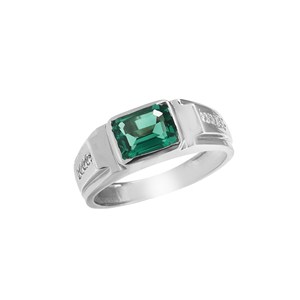 Piedra preciosa Esmeralda creada en laboratorio, forma de corte esmeralda con anillo de Plata de Ley 925 para hombre, ajuste de bisel, regalo de boda para hombre - Product Image 1