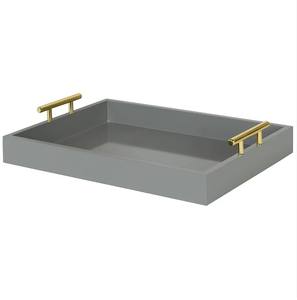 Bandeja de servicio de madera de acacia ecológica hecha a mano con asas de metal - Product Image 1