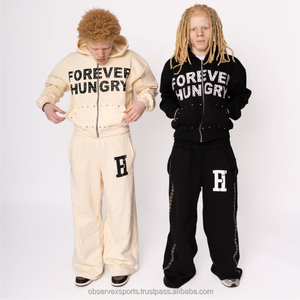 Streetwear d'hiver à capuche ensemble de survêtement 2 pièces vintage lourd avec sweat à capuche et pantalon de survêtement pour unisexe - Product Image 6