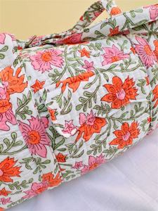 Bolso de viaje ecológico para mujer, estampado de bloques de mano, tela acolchada de algodón, estampado Floral, bolsas de lona con espacio adicional - Product Image 3