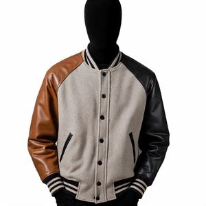 Fabricant OEM, veste universitaire en toile teintée de baseball, manches en cuir, saison d'hiver, broderie en chenille, veste universitaire personnalisée - Product Image 5