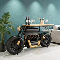 Chariot de bar de style moto industrielle avec porte-vin et porte-verres, en bois massif moderne, SUREN SPACE SS3194, meubles de salon