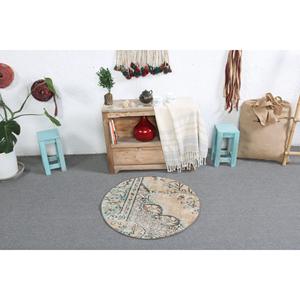 Alfombra Vintage, Redonda de 2.5x2.5 pies, Alfombra Turca, Alfombra de Lana con Borde Marrón - Product Image 1