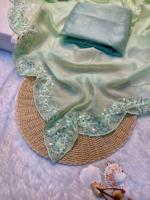 Tissu en organza à dentelle douce et écologique, extensible, avec des paillettes, broderie, bordure coupée en arc pour toutes les occasions