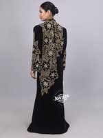 AWAIS HOUSE Kaftan Abaya Islamique Modeste en Velours - Col Montant Manches Longues Longueur Ras du Sol Grande Taille Léger Fait Main Perlé Pailleté