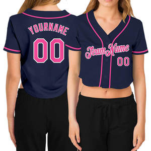 Unisex Custom Crop Baseball Jersey Personalized Purple Yellow Black <b>Pink</b> 100% Polyester Breathable Anti-Bacterial UV Protection - Product Image 2