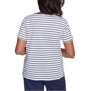 Women's 100% Cotton Crew Neck Striped <b>T</b>-<b>Shirts</b> Custom Logo Casual Summer Outdoor Breathable Embroidered Tee <b>Shirts</b> Plain Dyed - Product Image 2