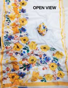 Saree imprimé numérique à motif floral ethnique royal avec tissu en soie flammé Lilen lourd pour le mariage et la fête des femmes - Product Image 5