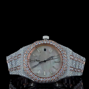 Montre à Quartz Automatique de Luxe en Acier Inoxydable de 41mm Ton Argent de Haute Qualité Entièrement Glacé VVS Moissanite Diamant Hip Hop Strass - Product Image 1