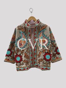Abrigo Bohemio Bordado con Flores, Cuello Mandarín, Manga Larga, Talla Grande, Ropa Exterior Informal para Mujer, Estilo Otoñal - Product Image 1