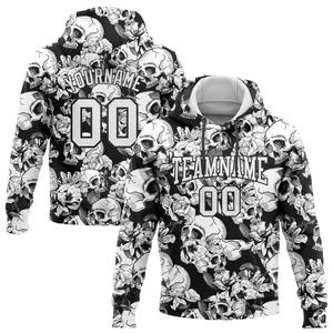 Venta al por mayor Dropship 3D calavera flor deportes pulóver sudadera cosido personalizado negro blanco invierno poliéster/algodón liso teñido - Product Image 1