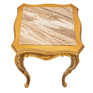 Table d'appoint carrée de style baroque de luxe avec plateau en marbre de qualité supérieure et cadre en bois sculpté à la main avec feuille d'or pour la décoration intérieure des palais - Product Image 3