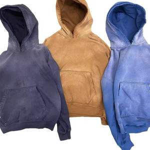Vente en gros de sweats à capuche unisexes bon marché 220 GSM, en molleton surdimensionné, avec impression personnalisée en relief, sweats à capuche d'automne vierges avec logo personnalisé pour hommes - Product Image 2