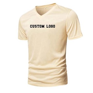 Vente en gros 180Gsm T-shirt uni 100% coton T-shirt col en V couleur personnalisée impression broderie col V personnalisé grande taille chemises pour hommes - Product Image 2