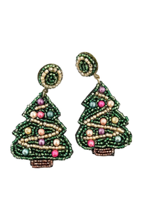 Festive Chic <b>Christmas</b> Tree Seed Bead Charm <b>Earrings</b> Seasonal Elegance Fashion Drop <b>Earrings</b> - Product Image 6