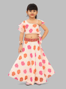 Shoryam - Lehenga Choli de Organza de Poliéster con Estampado Floral Rosa de Lujo para Niñas |   Vestido Étnico Largo de Diseño Contemporáneo para Fiesta - Product Image 5