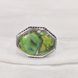 Venta al por mayor Anillo para hombre Cobre verde natural Piedra preciosa turquesa Anillo de piedra natal de Diciembre Joyería fina gitana Anillo de plata esterlina 925 - Product Image 4