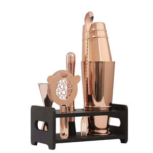 Mélange de boissons 6 pièces outils de Bar en acier inoxydable Kit de barman fini en cuivre avec support pour le barman à domicile Kit pour avec support - Product Image 1