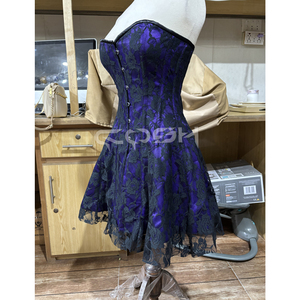 Robe Corset en Satin Violet pour Femme avec Superposition de Dentelle Noire, Mini-Robe Gothique pour Soirée, Fournisseur - Product Image 3