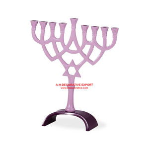 <b>Pink</b> Shade Aluminum Menorah <b>Candle</b> Stand Church Lighting Decoration 9 Arms Candlestick Pillar Menorah Candleholder - Product Image 2
