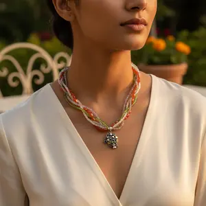 Women's Multi-Gemstone <b>Beaded</b> <b>Necklace</b> Sterling Silver Pendant Bohemian-Classic-Religious Featuring Quartz Pearl Agate Garnet - Product Image 2