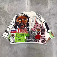 Tops graphiques, t-shirts courts brodés de pierres et imprimés hip-hop, manches longues, coton, coupe ample