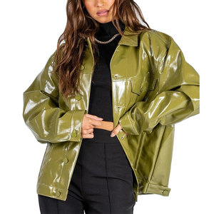 Chaquetas de cuero para mujer, abrigo holgado de manga larga con cremallera, abrigo de gran tamaño para mujer, nueva moda para mujer, ropa de calle sólida, producto más vendido 2025 - Product Image 4
