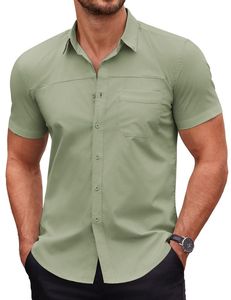 Camisa formal de manga corta para hombre, cómoda y elegante, camiseta de alta calidad 100% algodón sólido para hombre, algodón sólido - Product Image 3