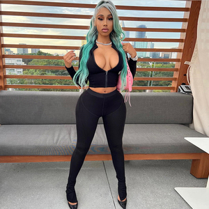 ชุดวอร์มสองชิ้นสำหรับผู้หญิงชุดวอร์มแต่งซิปเสื้อครอปท็อปและกางเกงวิ่งสำหรับผู้หญิง - Product Image 4