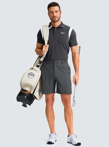 Pantalones cortos informales de trabajo para golf para hombre, ligeros, 100% algodón, lona, secado rápido, transpirables, patrón sólido, cintura media, logotipo frontal, 3 bolsillos - Product Image 5