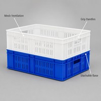 Caisses et conteneurs de stockage en plastique ventilé empilables, recyclables et durables pour fruits et légumes