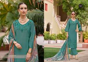 Colección exclusiva de seda romana bordada Salwar Kameez indio pakistaní ropa de fiesta materiales de vestir tarifas al por mayor disponibles - Product Image 5