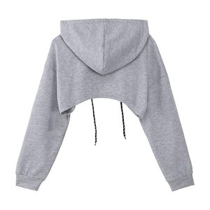 Sweats à capuche courts personnalisés pour femmes, couleur unie, respirants, anti-boulochage, en tissu canvas, vente en gros pour la saison hivernale - Product Image 2