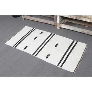 Tapis turc Kilim 1,8 x 3,8 pieds, tapis vintage, tapis en laine camouflage blanc - Product Image 4