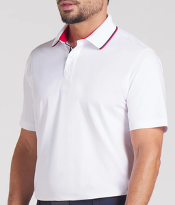 เสื้อโปโลปักลายทางสำหรับผู้ชายเสื้อกอล์ฟระบายอากาศได้ดีป้องกันริ้วรอยเข้ารูป - Product Image 2