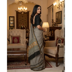 Sari étnico Chanderi con bordado y blusa, de seda suave y pesada, estilo pakistaní y Bollywood para Salwar Kameez - Product Image 3
