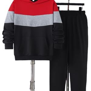 Ensemble de pantalons de survêtement et sweat à capuche Color Block pour hommes pour un style de rue tendance - Product Image 1