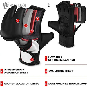 Gants et coussinets en cuir essentiel et cuir PU de 8oz pour l'entraînement de boxe de combat MMA motif imprimé - Product Image 5