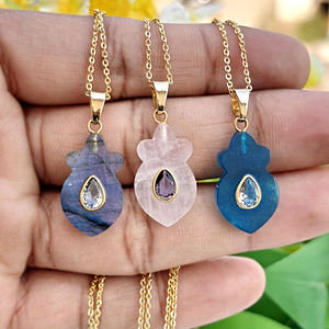 Fashion jewelry <b>necklaces</b> natural labradorite rose quartz apatite <b>jade</b> pendant with teardrop accent gold plated chain <b>necklace</b> - Product Image 1