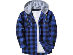 Camiseta de franela unisex, Sudadera con capucha a cuadros, camisa informal de manga larga, ajuste holgado, moda de gran tamaño, venta al por mayor - Product Image 6