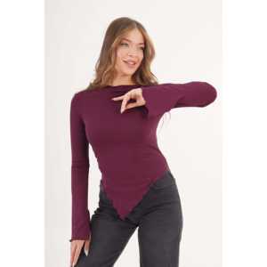 Blusa Básica Asimétrica de Tejido de Punto Color Ciruela al por Mayor - Product Image 6