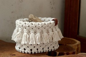 Pair of White Macrame Storage Baskets Elegant Home Organizer for Living Room <b>Bedroom</b> Playroom Practical and Decorative - Product Image 3