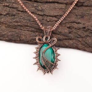 Green <b>Emerald</b> Quartz Oval Cut 925 Silver Plated Copper Wire Wrapped Fashion <b>Pendant</b> Necklace Hot Selling Product For Women - Product Image 1