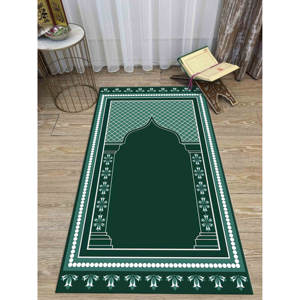 Tapis de prière islamique vert : Tapis de culte spirituel, tapis imprimé, tapis à poils doux - Product Image 5